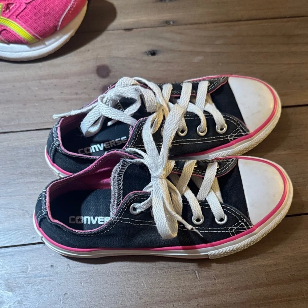 Converse Black and White Kids Sneakers with Pink Accents